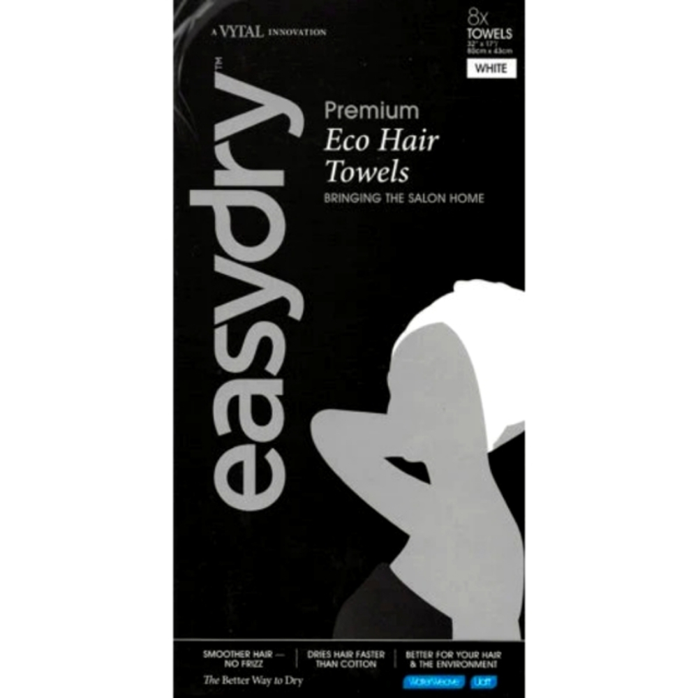 EasyDry Disposable Premium White Eco Hair Towels - 32" x 17" (8 Count). NWT
